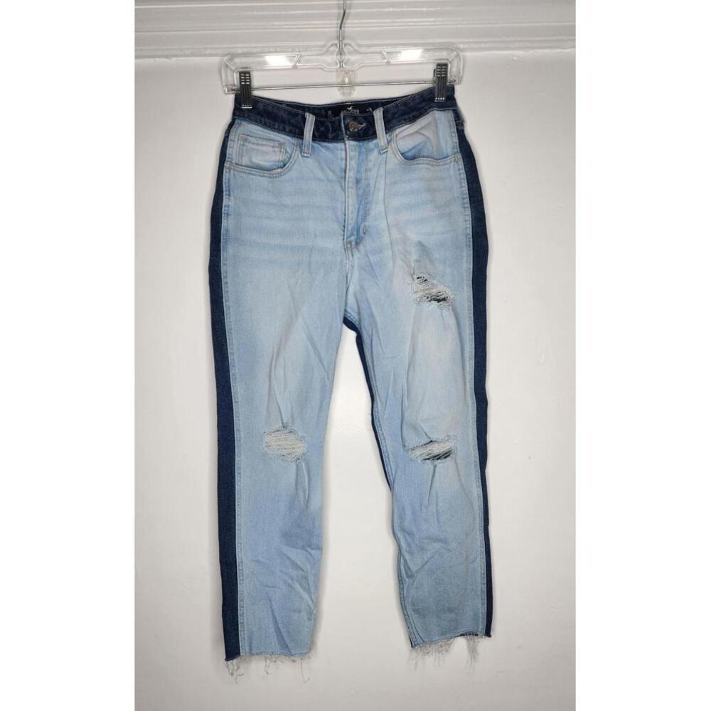 Hollister Jeans Womens 3S W26 L25 Light Blue Ultra High Rise Mom Distressed